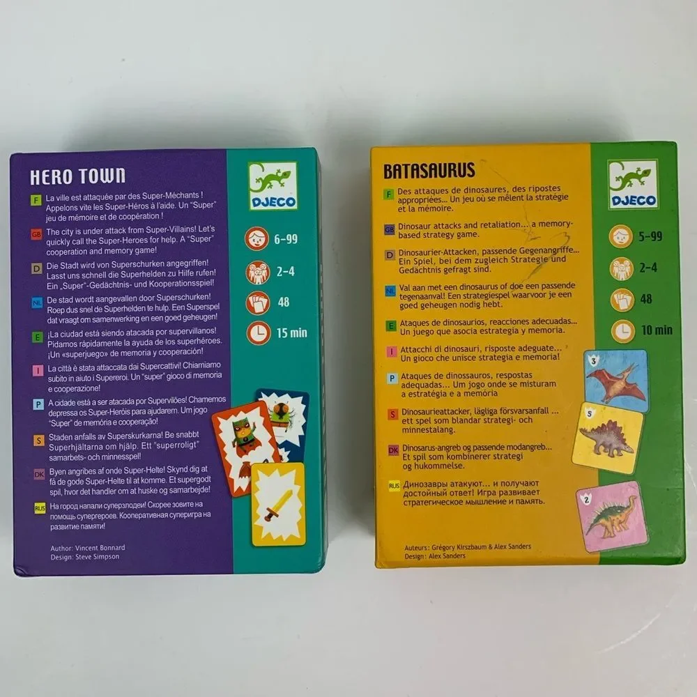 Djeco set of 2 cards games Batasaurus memory game and Hero town cooperation